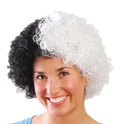 Siyah Beyaz Kıvırcık Afro Bonus Taraftar Peruğu