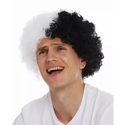 Siyah Beyaz Kıvırcık Afro Bonus Taraftar Peruğu
