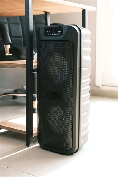 Siyah Büyük Çift Hoparlörlü Bluetooth Ses Sistemi, Işıklı ve Mikrofonlu, Suya Dayanıklı