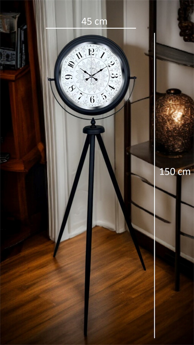 Siyah Desenli Şık Tripod Ayaklı Saat