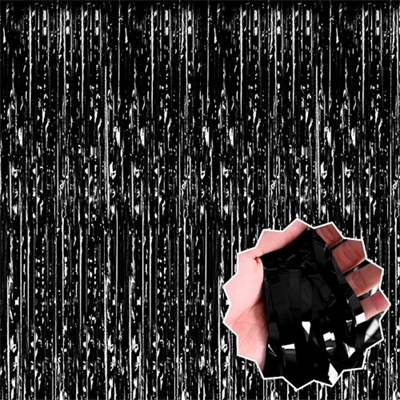 Ekstra Metalize Parlak Saçaklı Arka Fon Perde Siyah