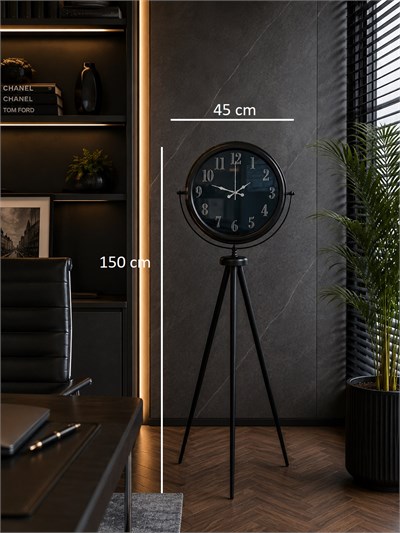 Siyah Elegance Aynalı Tripod 150 x 45 Cm Ayaklı Saat