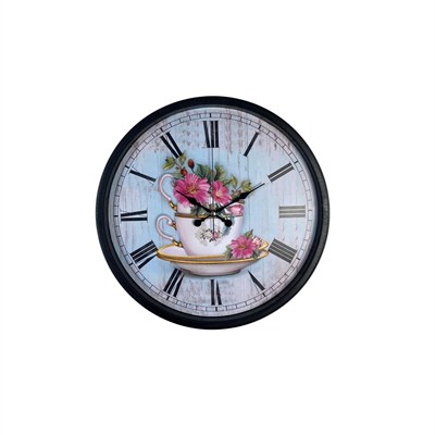 Siyah Floral Tea Cup Duvar Saati