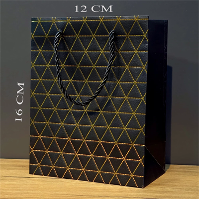 Siyah Geometrik Desenli Mini Boy Karton Hediye Çantası