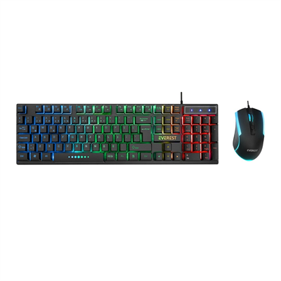 Siyah Gökkuşağı Işıklı Usb Kablolu Oyuncu Klavye - Mouse Set Bx40