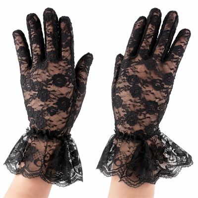 Siyah Güpürlü Dantel Eldiven Kısa – Vintage Zarif Kadın Eldiveni