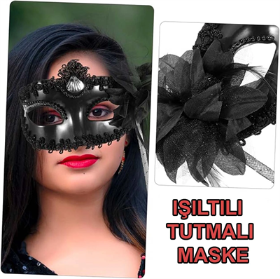 Siyah Işıltılı Tutmalı Fotoğraf Çekimi Maskesi 18x29 Cm Bx40