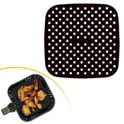 Siyah Isıya Dayanıklı Yıkanılabilir Silikon Fırın Ve Airfryer Kare Model Pişirme Matı 21,5 Cm Bx40