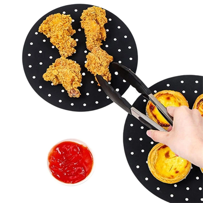 Siyah Isıya Dayanıklı Yıkanılabilir Silikon Fırın Ve Airfryer Yuvarlak Model Pişirme Matı 23 Cm Bx40