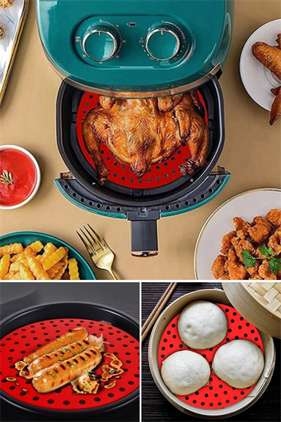 Siyah Isıya Dayanıklı Yıkanılabilir Silikon Fırın Ve Airfryer Yuvarlak Model Pişirme Matı 20 Cm Bx40