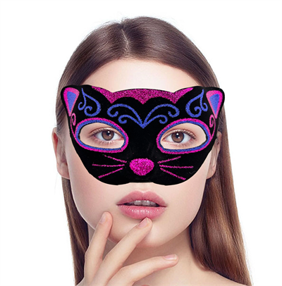 Siyah Kadife Kaplama Üzeri Pembe Mavi Sim İşlemeli Kedi Maskesi 20x13 Cm Bx40