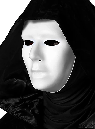 Siyah Kapüşonlu 120 Cm Pelerin Ve Beyaz Boyanabilir Tam Yüz Maske