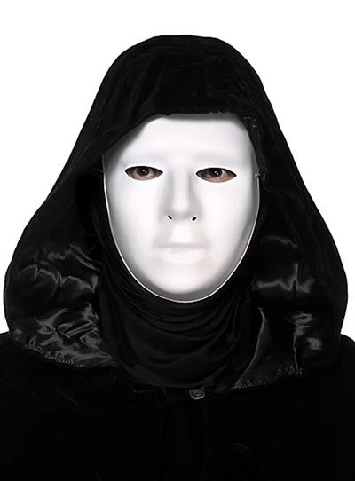 Siyah Kapüşonlu 120 cm Pelerin ve Beyaz Boyanabilir Tam Yüz Maske (3936)