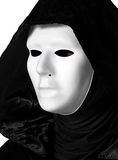Siyah Kapüşonlu 120 cm Pelerin ve Beyaz Boyanabilir Tam Yüz Maske (3936)