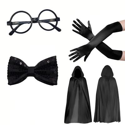 Siyah Kapüşonlu Büyücü ve Cadı Pelerin Kostüm Seti (4 Parça) (3936)