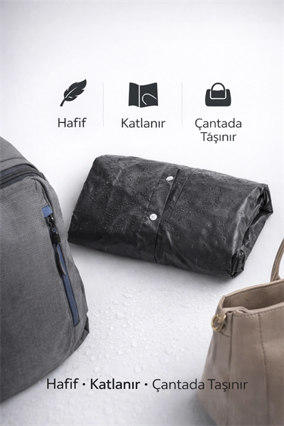 Siyah Kapüşonlu Çıtçıtlı Eva Yağmurluk Rüzgar ve Suya Dayanıklı Unisex Standart Boy