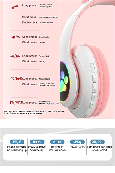 Siyah Kedi Kulağı Tasarımlı Bluetooth Kulaklık - Çocuklar İçin Eğlenceli ve Dayanıklı