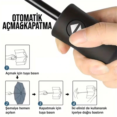 Siyah Kılıflı Otomatik Kompakt Şemsiye