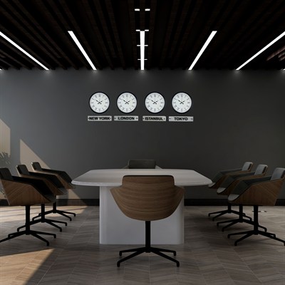 Siyah Klasik 36 Cm 4 lü Tabelalı Dünya Saatleri