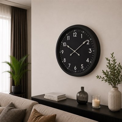 Siyah Klasik 60 x 60 Cm Metal Duvar Saati