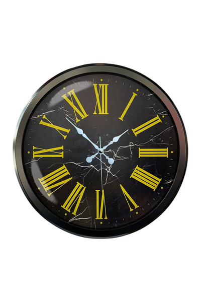 Siyah Mermer Desenli 52 Cm Metal Duvar Saati