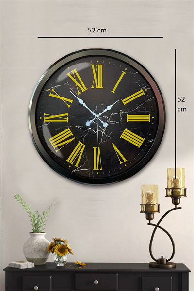 Siyah Mermer Desenli 52 Cm Metal Duvar Saati