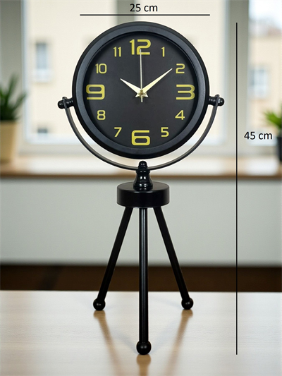 Siyah Metal Gold Rakamlı Üç Ayaklı Masa Saati
