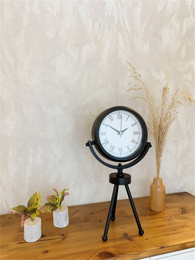 Siyah Metal Mini Tripod Retro Masa Saati 45×26 cm