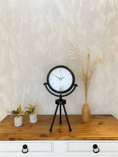 Siyah Metal Mini Tripod Zarif Masa Saati 45×26 cm