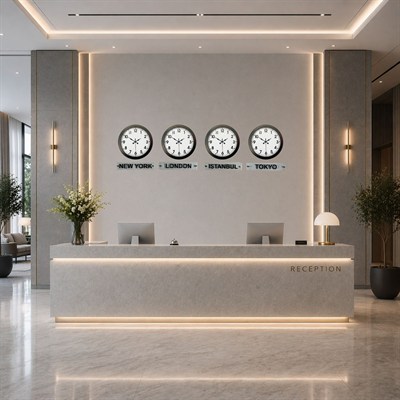 Siyah Prestij 36 Cm Metal Tabelalı Dünya Saatleri – 4’lü Siyah Set