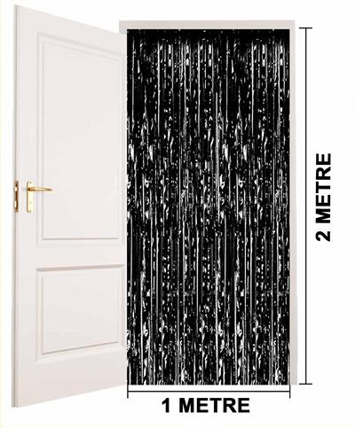 Siyah Renk Ekstra Metalize Parlak Saçaklı Arka Fon Perde İthal A Kalite 1x2 Metre (3936)