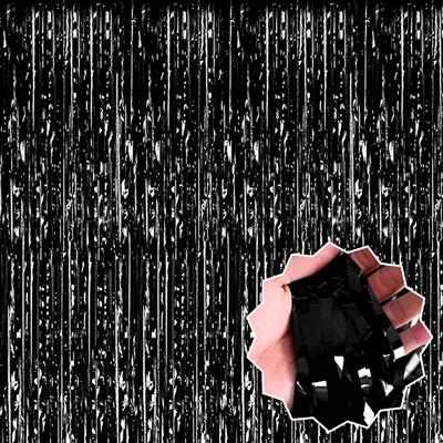 Siyah Renk Ekstra Metalize Parlak Saçaklı Arka Fon Perde İthal A Kalite 1x2 Metre (3936)