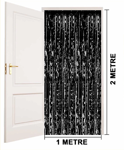 Siyah Renk Ekstra Metalize Parlak Saçaklı Arka Fon Perde İthal A Kalite 1x2 Metre Bx40