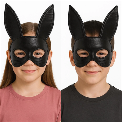 Siyah Renk Kumaş Malzemeden İmal Eva Tavşan Maskesi 19x15 Cm