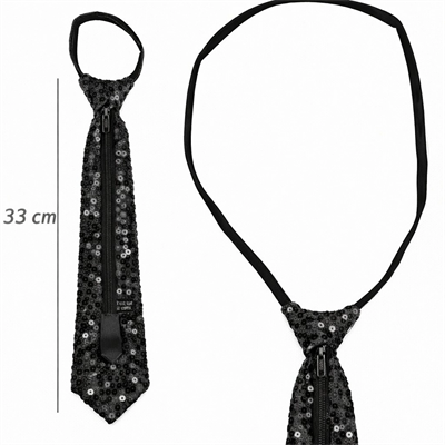 Siyah Renk Pul Payetli Işıltılı Parti Kravatı 33 Cm