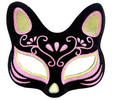 Siyah Renk Süet Kaplama Üzeri Sarı Pembe Simli Kedi Maskesi 17x14 Cm Bx40