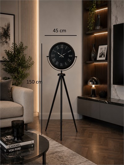 Siyah Roma Aynalı Tripod 150 x 45 Cm Ayaklı Saat