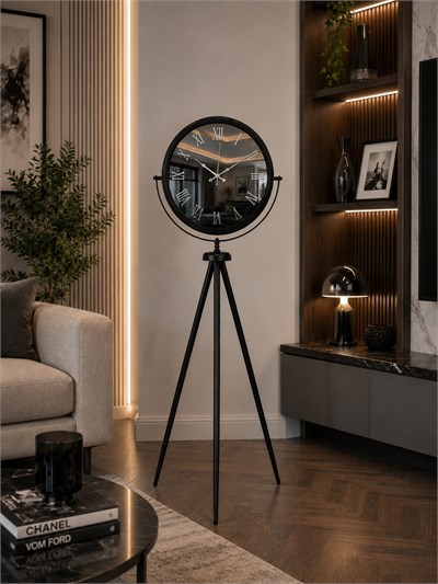Siyah Roma Aynalı Tripod 150 x 45 Cm Ayaklı Saat