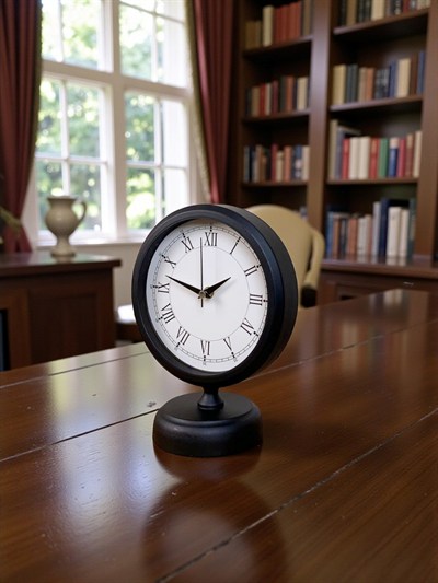 Siyah Roma Rakamlı 25 x 20 Cm Metal Masa Saati