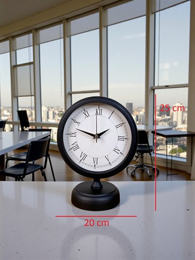 Siyah Roma Rakamlı 25 x 20 Cm Metal Masa Saati
