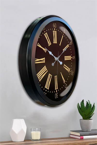 Siyah Roma Rakamlı 52 Cm Metal Duvar Saati