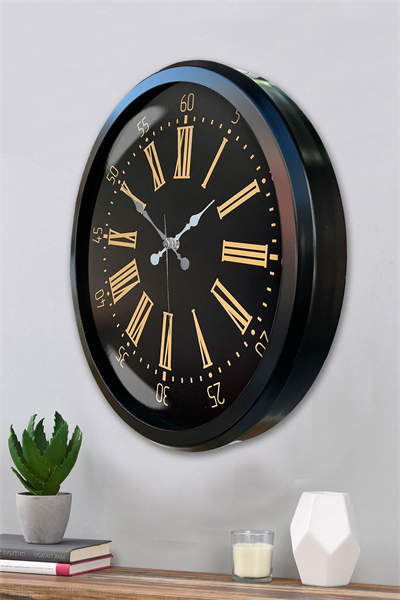 Siyah Roma Rakamlı 52 Cm Metal Duvar Saati