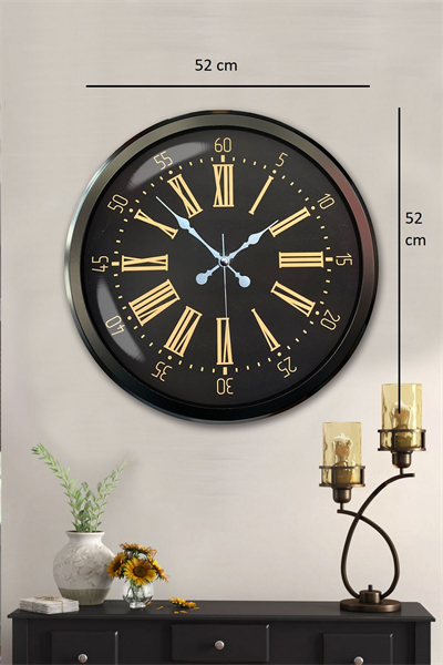 Siyah Roma Rakamlı 52 Cm Metal Duvar Saati