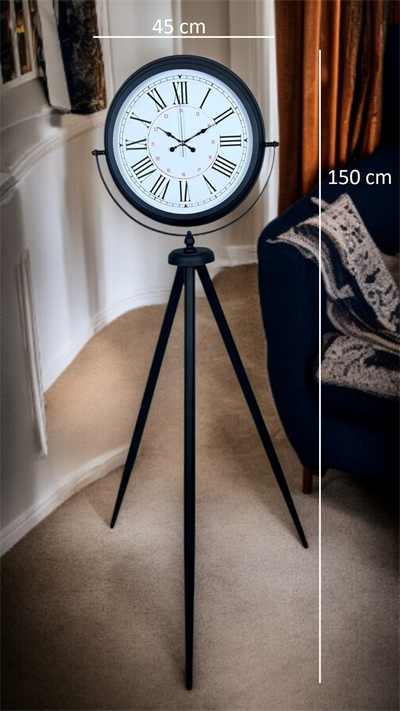 Siyah Roma Rakamlı Lüks Tasarım Tripod Ayaklı Saat