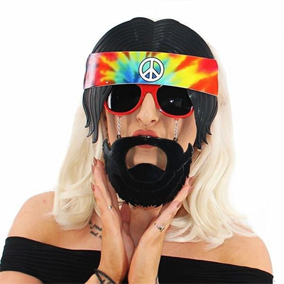 Siyah Saçlı Bandana Tasarımlı Hippi Parti Gözlüğü 26x18 Cm Bx40