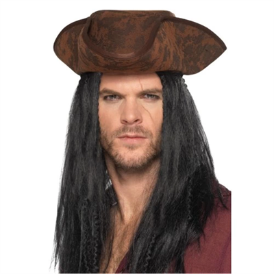 Siyah Saçlı Kaptan Korsan Şapkası