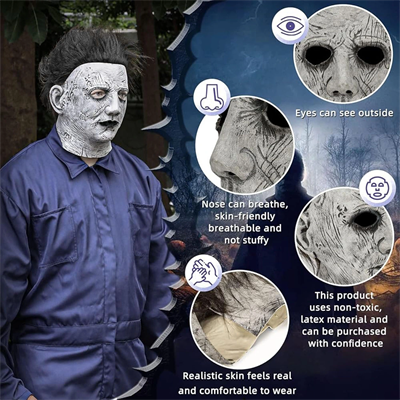 Siyah Saçlı Michael Myers Lateks Yüze Tam Yapışan Et Maske Korku Maskesi