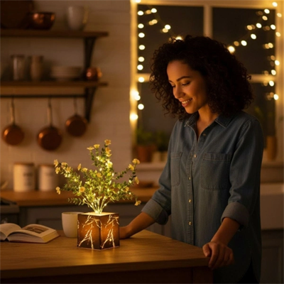 Siyah Saksılı LED Yapay Çiçek