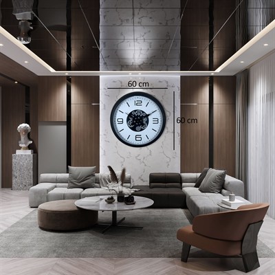 Siyah Şık 60 Cm Çarklı Duvar Saati