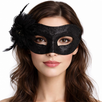 Siyah Simli Tüylü Balo Maskesi – Kadın Parti  Maskeli Balo Maskesi